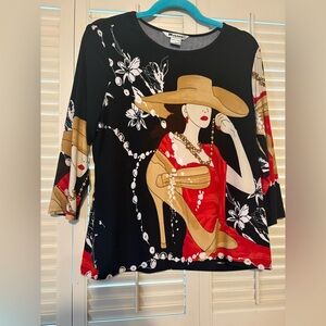 Nygard collection Black and Red Graphic Women's Top! Size large 14/16